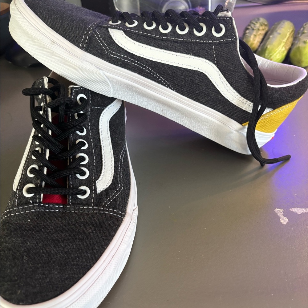 Vans womens Black and White Sneakers with Yellow Heel